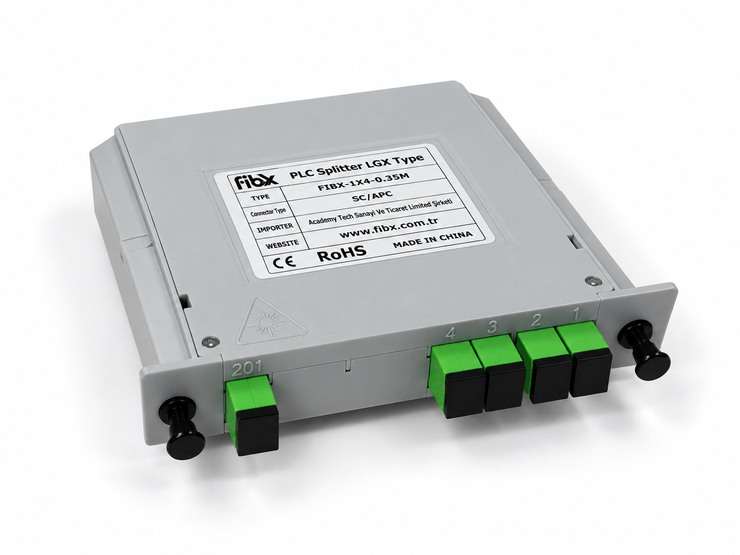 مقسم ألياف PLC بنسبة 1/4 بصندوق LGX APC — 2